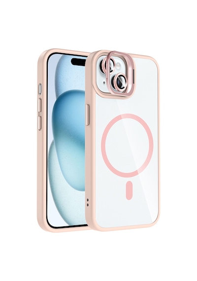 Zore iPhone Uyumlu 15 Kılıf Standlı Ve Kamera Lens Hediyeli M-safe Şarj Özellikli Ogaa Etro Kapak - Pembe