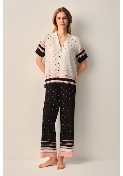 Suwen Monogram Gömlek Yaka Pijama Takımı Sh26514660b911 Siyah