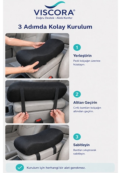 Oto Kolçak Yükseltme Pedi Visco Dolgulu, Nefes Alan Kumaşlı, Ayarlanabilir Kol Desteği
