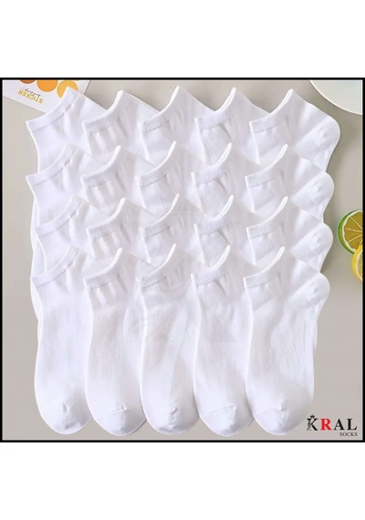 Kral Socks Kadın - Erkek 20 Çift Düz Desen Ekonomik Bilek Boy Patik Ço...