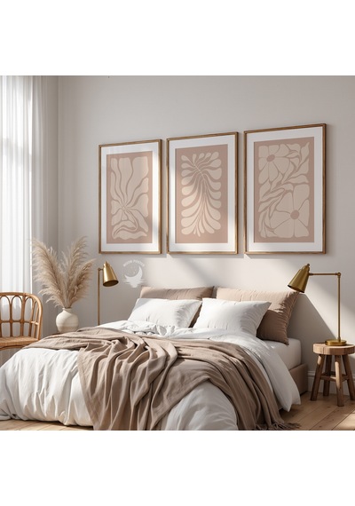 3'lü Soyut Çiçek Poster Seti, Modern Bohem Duvar Dekoratif Poster Set