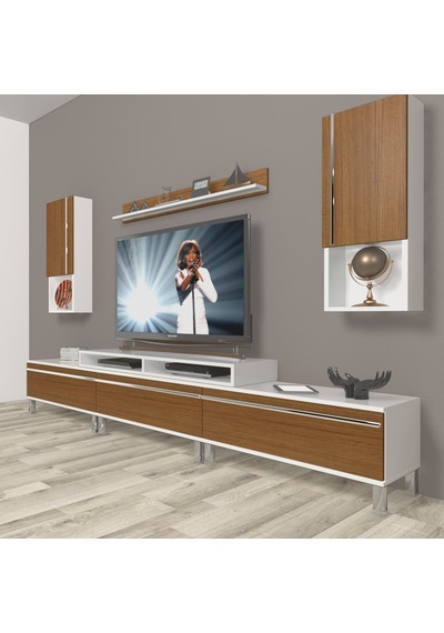 Decoraktiv Ekoflex 270ta Mdf Krom Ayaklı Tv Ünitesi Tv Sehpası Beyaz - Ceviz