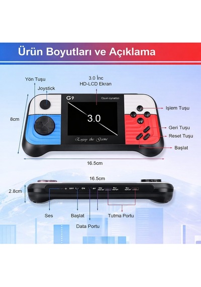 G9 Taşınabilir Oyun Konsolu 666 Oyun Dahili Tv Bağlantılı Çift Kontrolcülü Hd Ekranlı