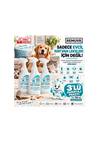 Leke Çıkarıcı Enzimatik Sprey 750 Ml Halı Koltuk Kumaş Kedi Köpek İdrar Ve Koku Giderici X 3 Adet Kedi Köpek, Halı Koltuk Yatak