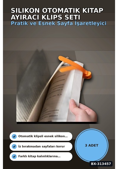 Silikon Otomatik Kitap Ayıracı 3 Adet Klips Seti - Akıllı Yer İmi Okuma Aksesuarı Bx-313457