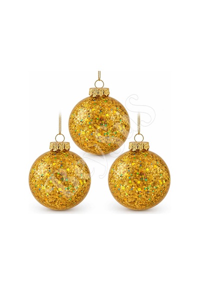 Beysüs Yılbaşı Çam Ağacı Süsü Parlak Özel Gold Simli Holiday Cici Top 8cm 3lü