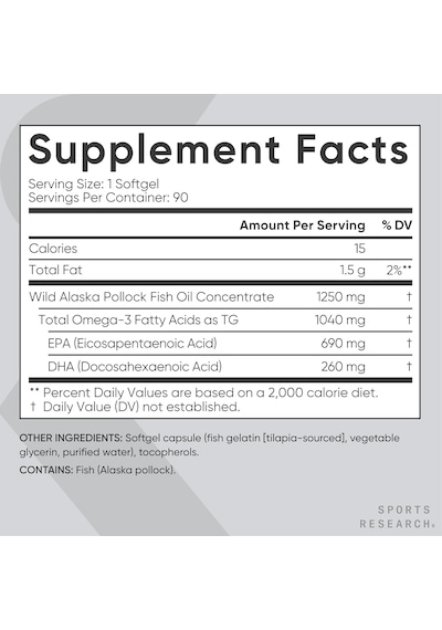 Sports Research Alaskan Omega-3 Fish Oil 90 Yumuşak Kapsül Usa Menşeii Orijinal Dmmedicineden