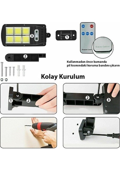 2 Adet Hareket Sensörlü Kumandalı 3 Modlu Güneş Enerjili Büyük Boy 128 Led Solar Bahçe Sokak Lambası Beyaz