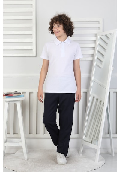 Modanino Erkek Çocuk %100 Pamuk Okul Tarz T-shirt 5-17 Yaş 12272 Beyaz