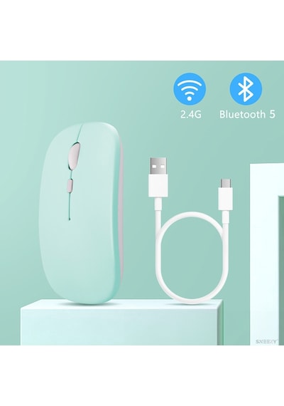 Apple Uyumlu iPad Şarj Edilebilir Sessiz Mouse Bluetooth + 2.4hz Wifi Ka