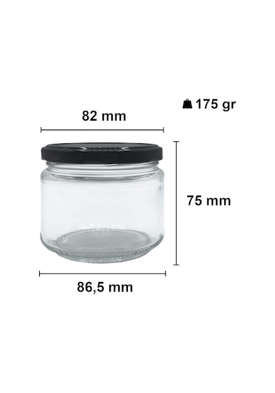 Afracam 300 Ml Şeffaf Konserve Cam Kavanoz Metal Siyah Kapaklı 6 Adet 300 Cc