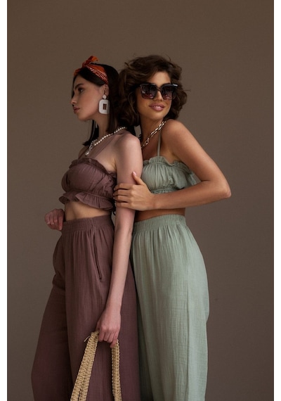 Mai Collection Mai Studios Co. Harvey Çağla Müslin Crop Takım Çağla