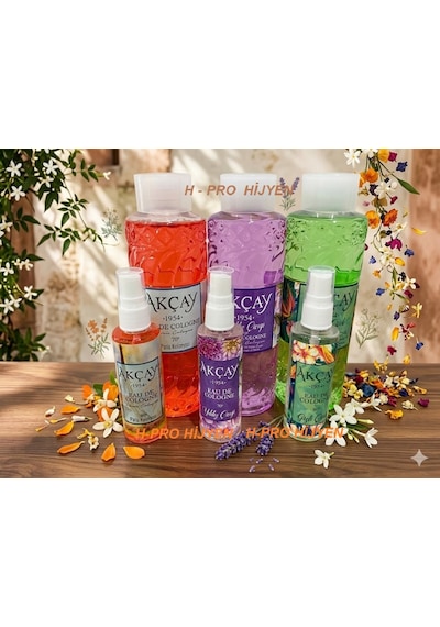 Akçay Çiçek Serisi 3'lü Kolonya Seti 400 + 70 Ml 3 Adet, H-pro Hijyen