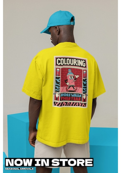 Noıssey Rapal Wear Unisex Oversize Colouring More Wall Baskılı T-shirt Sarı