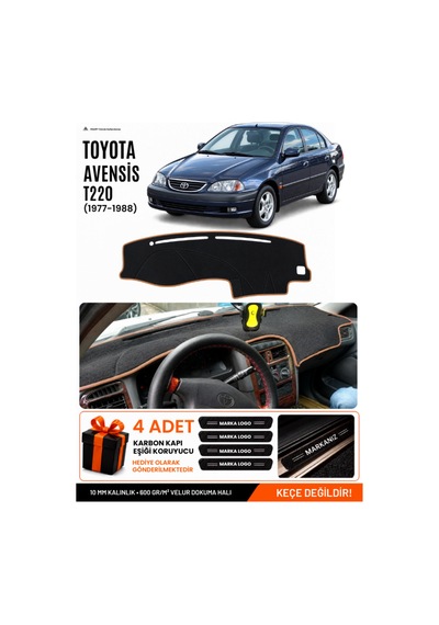 Toyota Avensis T220 1997-2002 Uyumlu Torpido Örtüsü, Torpido Kılıfı - Siyah Kahverengi
