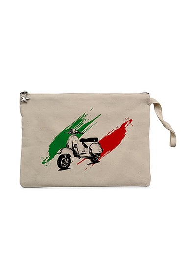 Vespa in Italy Krem Clutch Astarlı Cüzdan / El Çantası Krem