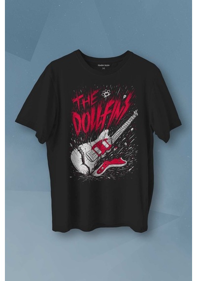 The Dollfins Müzik Şarkı Band Gitar Baskılı Siyah T-shirt Unisex Tişört 001