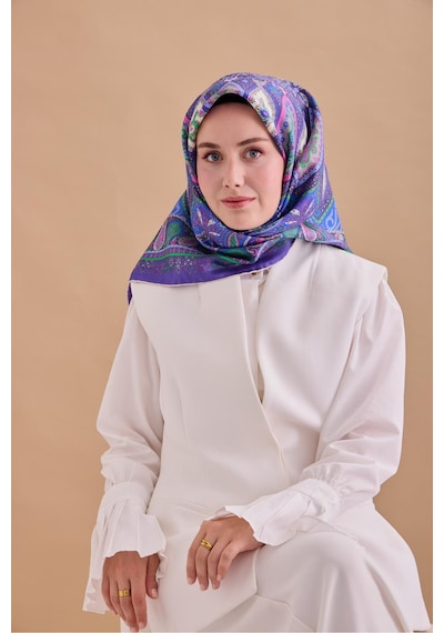 Twill İpek Eşarp 11476-04 Mor, Yeşil, Lila, Mavi, Gri