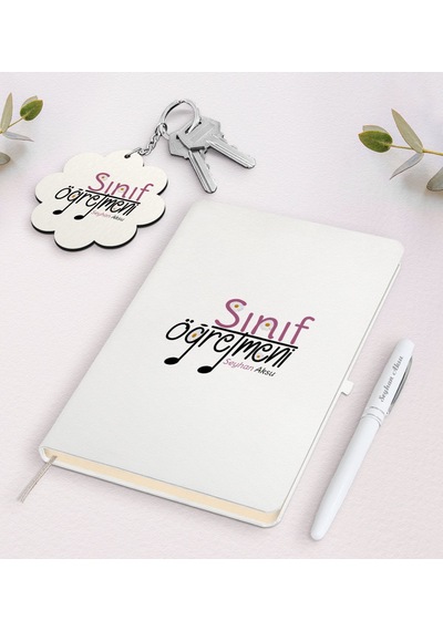 Kişiye Özel Sınıf Öğretmeni Beyaz Defter Kalem Ve Anahtarlık Hedi N11.18318
