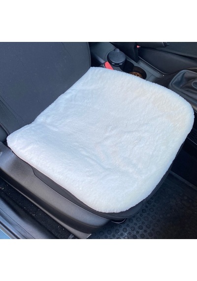 Yumuşak Tüylü Peluş Serme Oto Koltuk Koruyucu Minder Ön Tekli Beyaz Beyaz