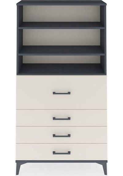 Arges Dolap 3 Raflı 4 Çekmeceli 88x30x163 Antrasit-aytaşı Antrasit