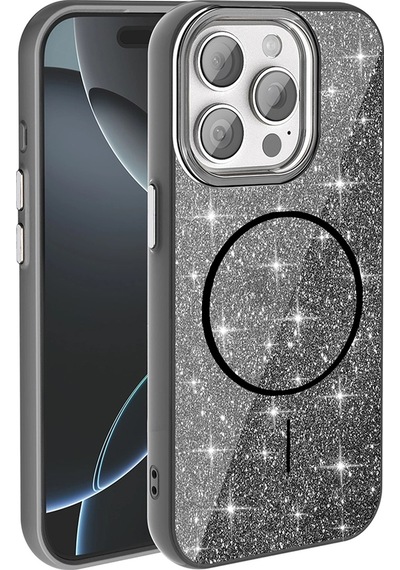 Apple Uyumlu İphone 15 Pro Kılıf M-safe Şarj Özellikli Parlayan Simli Zore Okso Kapak Çok Renkli