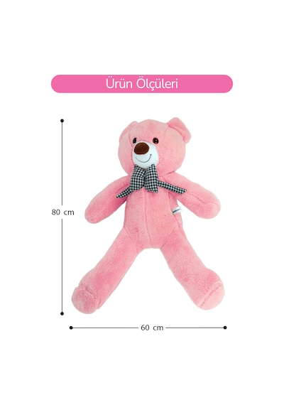 80 Cm Büyük Boy Yumuşak Papyonlu Oyuncak Ayıcık Pembe