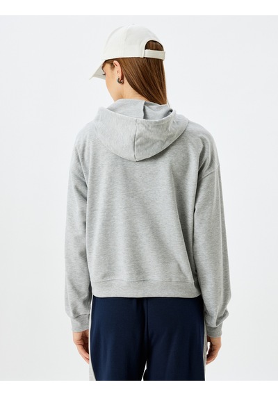 Koton Kapşonlu Sweatshirt Basic Uzun Kollu Üç İplik Pamuklu Gri 5wak10223ek Gri