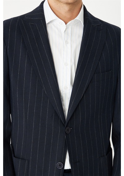 Lacivert Çizgili Spor Blazer Ceket Laci