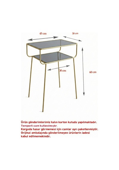 Geyik Yan Sehpa, Metal Sehpa, Cam Sehpa, Salon, Yatak Odası, Antre Altın Füme Cam