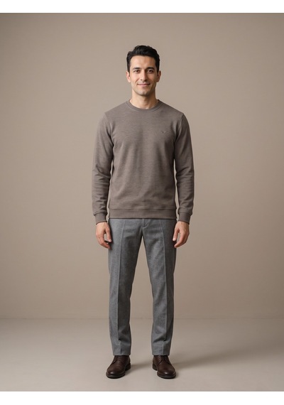 Maccali Erkek Vizon Selanik Bisiklet Yaka Sweatshirt
