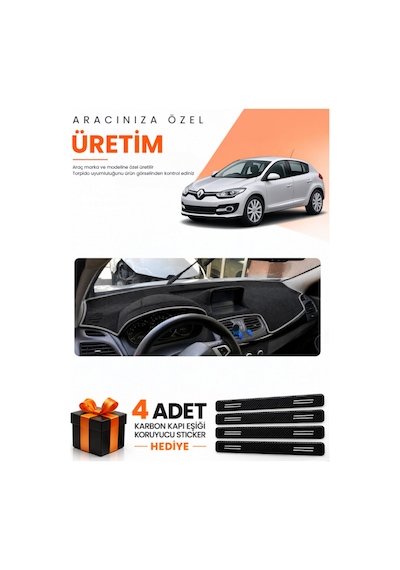 Renault Megane 3 Büyük Ekran 2008-2015 Uyumlu Torpido Koruma Örtüsü Oto Kılıfı - Siyah Gri