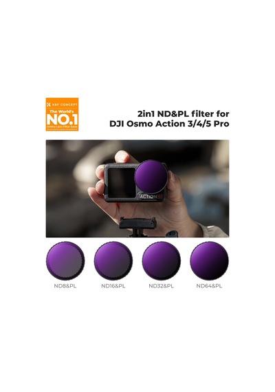 K&f Concept Nd Filtre Setleri, Push-in Filtre Nd8&pl+nd16&pl+nd32&pl+nd64&pl Filtre, Djı Osmo Action 5 Pro/action 4 İle Uyumlu, Polarize Nötr Yoğunluk
