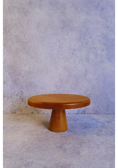 Justwood Mini 20 Cm Ahşap Konik Ayaklı Yuvarlak Pasta Kurabiye Sunum Servis Tabağı Kahverengi