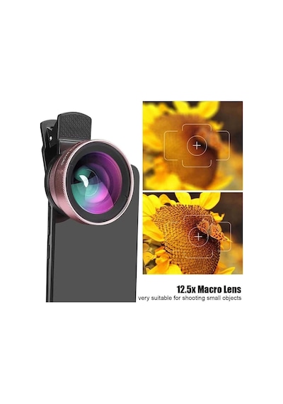 2 Si 1 Arada Klipsli Telefon Kamera Lensi 0.45x Ultra Geniş Açı 10x Makro 37mm Evrensel 49mm Uv Port Rose Gold Rose Gold