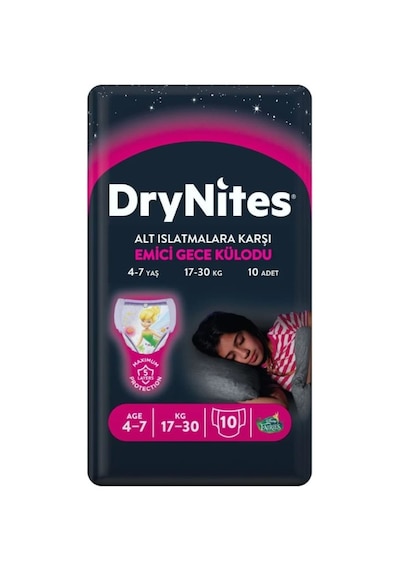 Drynites Kız Emici Gece Külodu 17-30 KG 4-7 Yaş 4 x 10 Adet 4'lü