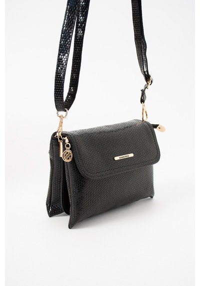 Sanmorris Kadın Kapaklı Çok Bölmeli Çapraz Askılı Omuz Çantası S-1451 Siyah Damla