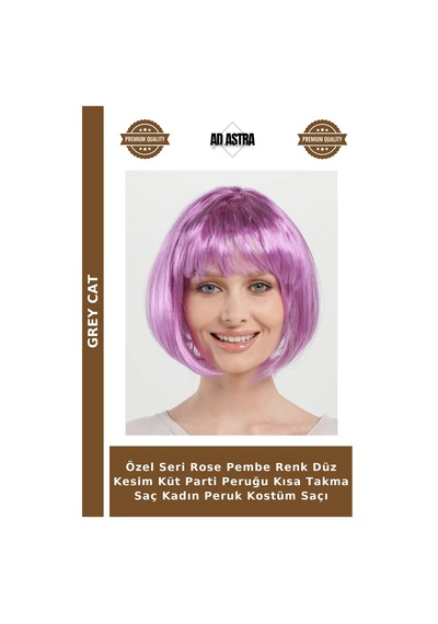 Özel Seri Rose Pembe Renk Düz Kesim Küt Parti Peruğu Kısa Takma Saç Kadın Peruk Kostüm Saçı