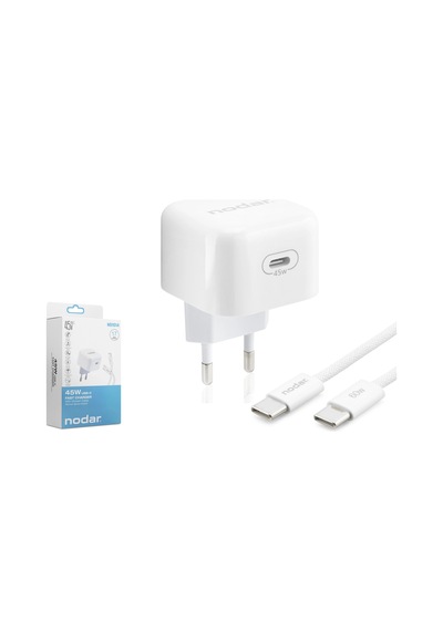 Type-c Hızlı Şarj Seti 45w, Type-c Adaptör, 1 Mt Örgülü Kablo, Beyaz - Nd1014 Çok Renkli