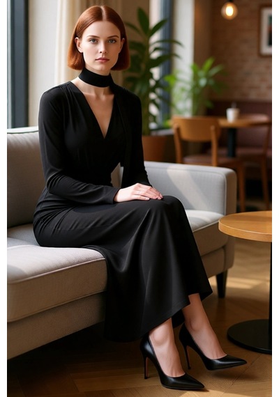 Ersefa Kadın Fashion Forward Bodycon Kesim V Yaka Kuşak Detaylı Maxi Elb Siyah