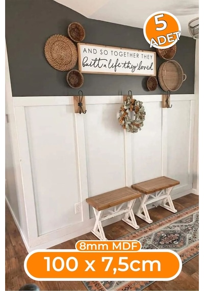 Birdeco Home İskandinav Duvar Çıtası 100cm X 7,5 Cm 5 Adet - 8mm Duvar Çıtası, Duvar Dekorasyonu Ekru Model:xa273