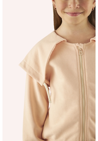 Kız Çocuk Geniş Yaka Detaylı Fermuarlı Somon Sweatshirt Çok Renkli 2421GK08017