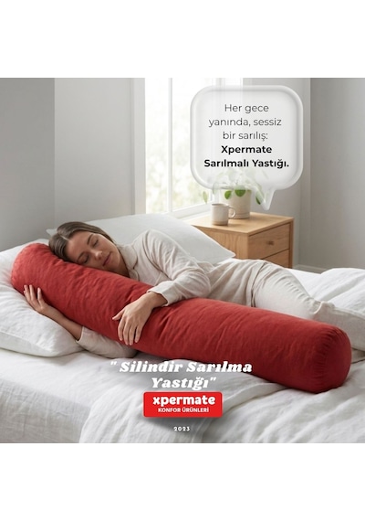 Xpermate Sarılma Yastığı Bacak Arası Yastığı Silindir 150cm Kırmı