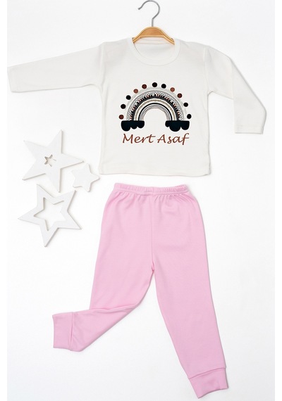Pia Baby İsme Özel Erkek Çocuk 2 Adet Pijama Takımı %100 Pamuk Penye İsim Baskılı Kişiye Özel Kreş Pijaması Hediye Seti 10862p15pi Krem