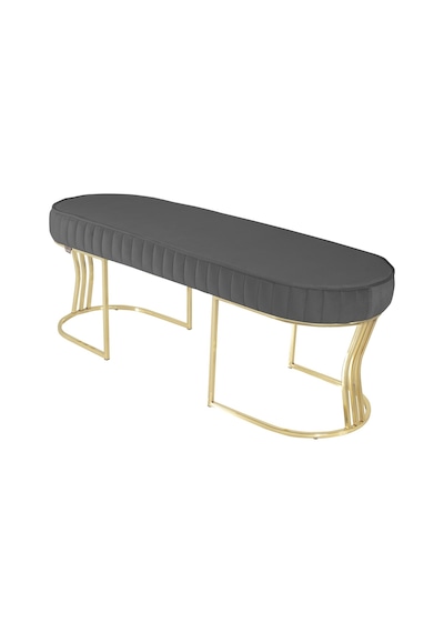 Viego Gold Striped- Gri Kapitoneli Chester Model Puf & Bench & Koltuk & Uzun Makyaj Puff & Yatak Ucu &önü