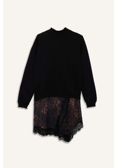 Defacto Bisiklet Yaka Leopar Desenli Sweatshirt G6561ax25wnbk81 Siyah-bk81