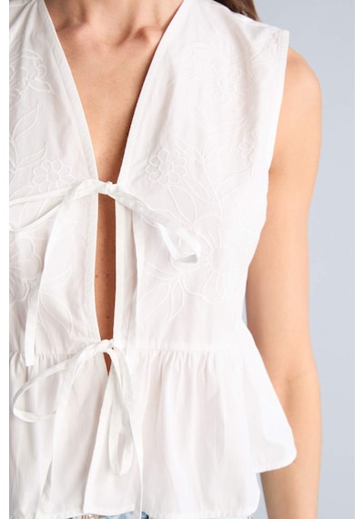 Defacto %100 Pamuk Fıtted V Yaka Poplin Kolsuz Beyaz Bluz E6529ax26hswt34 Beyaz-wt34