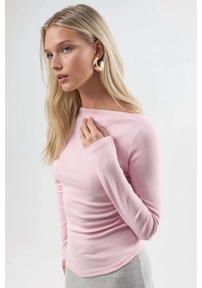 Hiccup Busem Kayık Yaka Pamuklu Bluz Toz Pembe