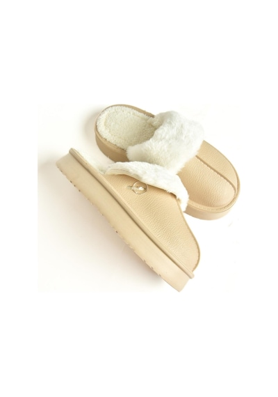 Fox Shoes T918264209 Bej İçi Peluş Kadın Terlik Bej