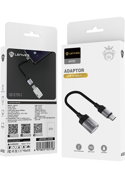 Lenyes Ax122 Usb To Type-c Dönüştürücü Otg Kablo Siyah Siyah